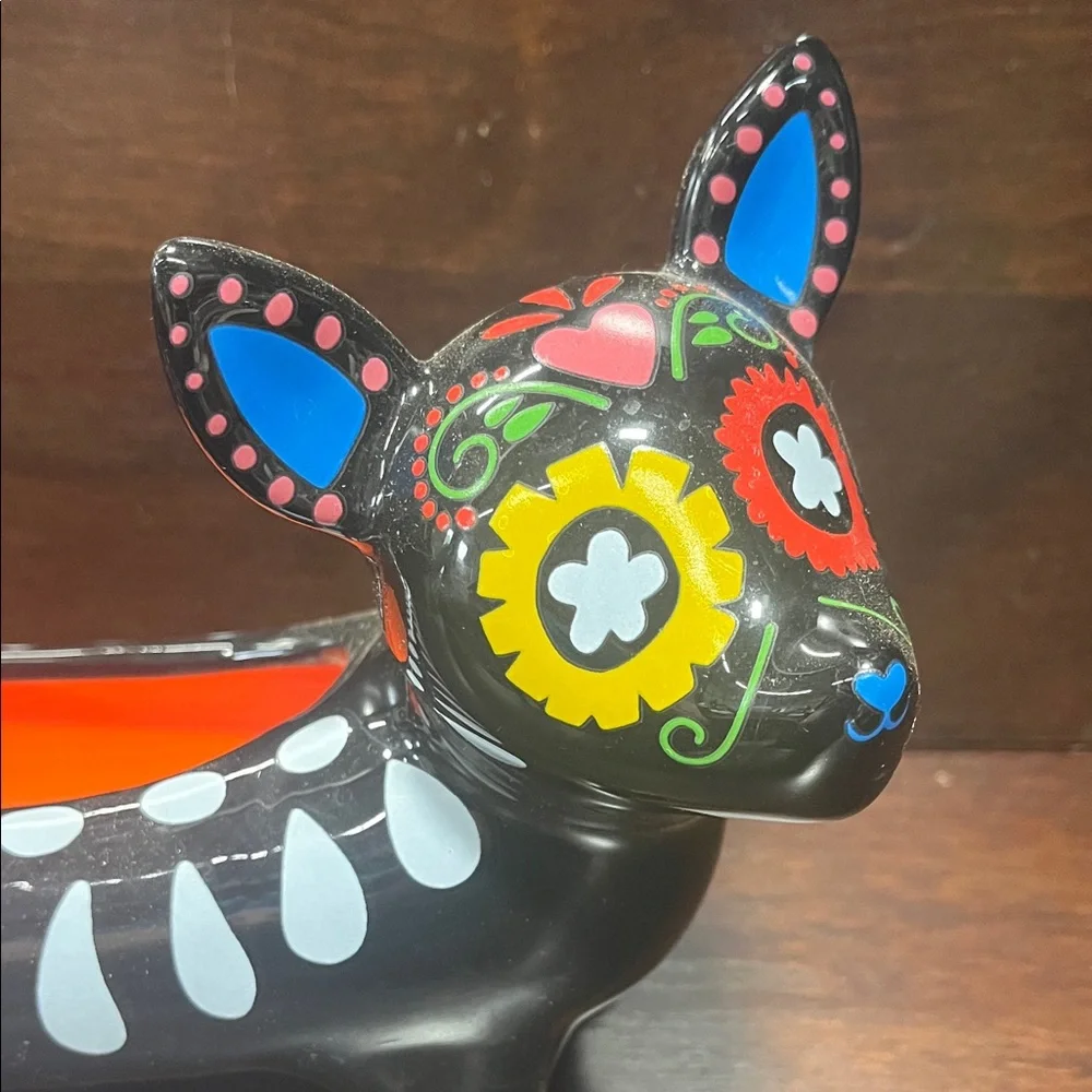 Pier One Day of the Dead Colorful Dog-Shaped Ceramic Planter