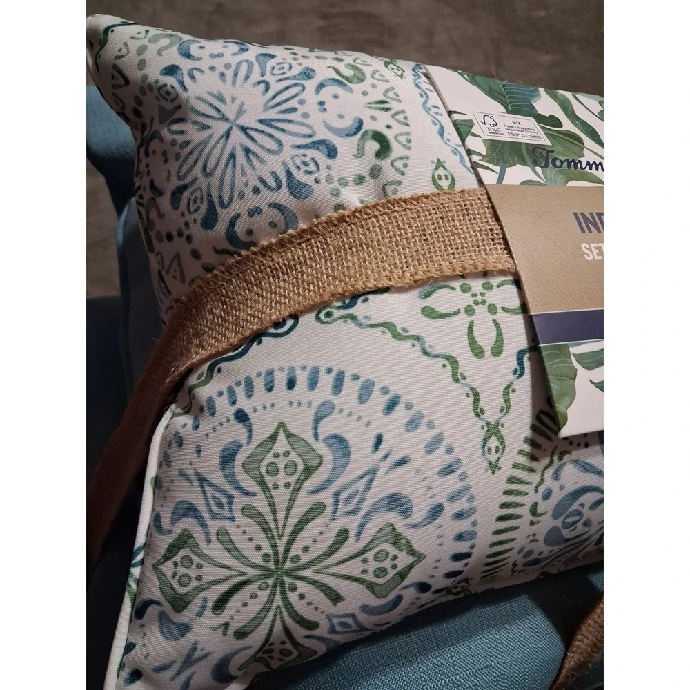 Tommy Bahama Outdoor 3 Pillow Set Blue Medallion Watercolor Patio Easter NWT