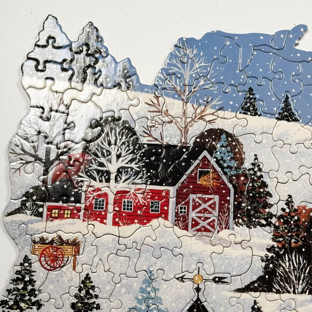 Ceaco 530 Piece Silhouette Corkboard Jigsaw Puzzle Winter Village Ice‎ Skaters