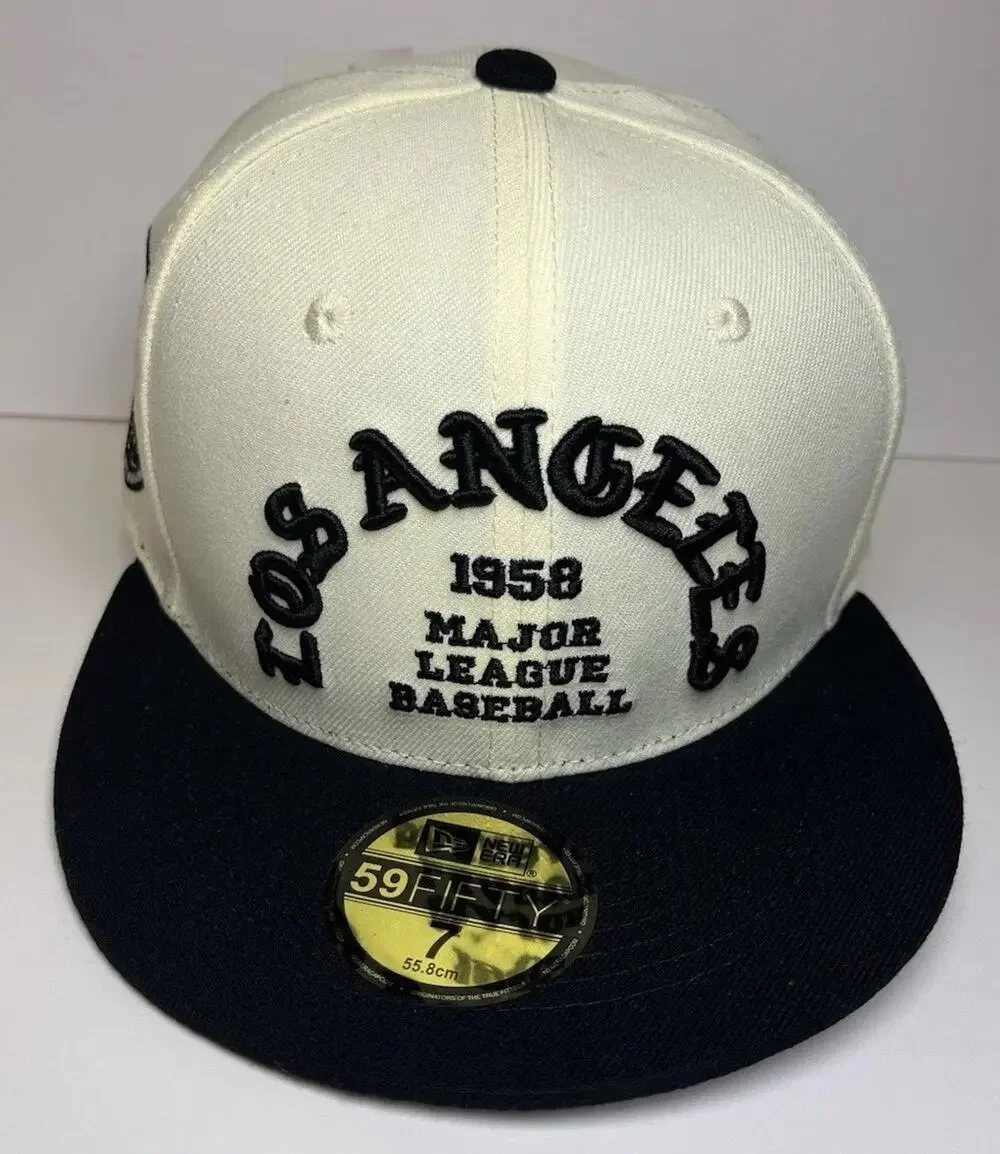New Era 59FIFTY Los Angeles Dodgers Sugar Skull Fitted Hat Size 7 Off-White/Blac