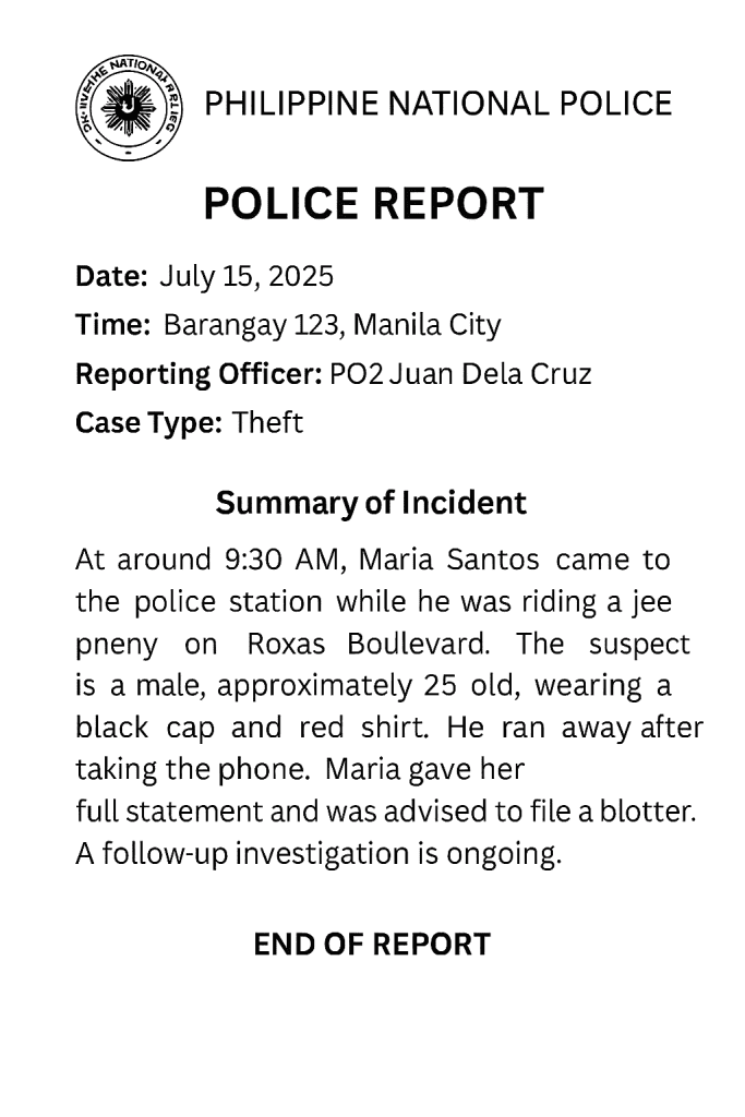 Sample police report